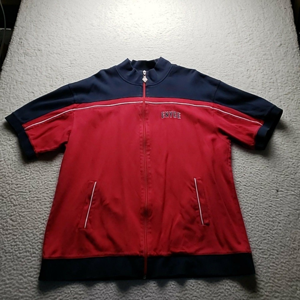 Enyce Shirt Mens 2XL Red Blue Colorblock Full Zip Jersey Mock Neck Logo Top